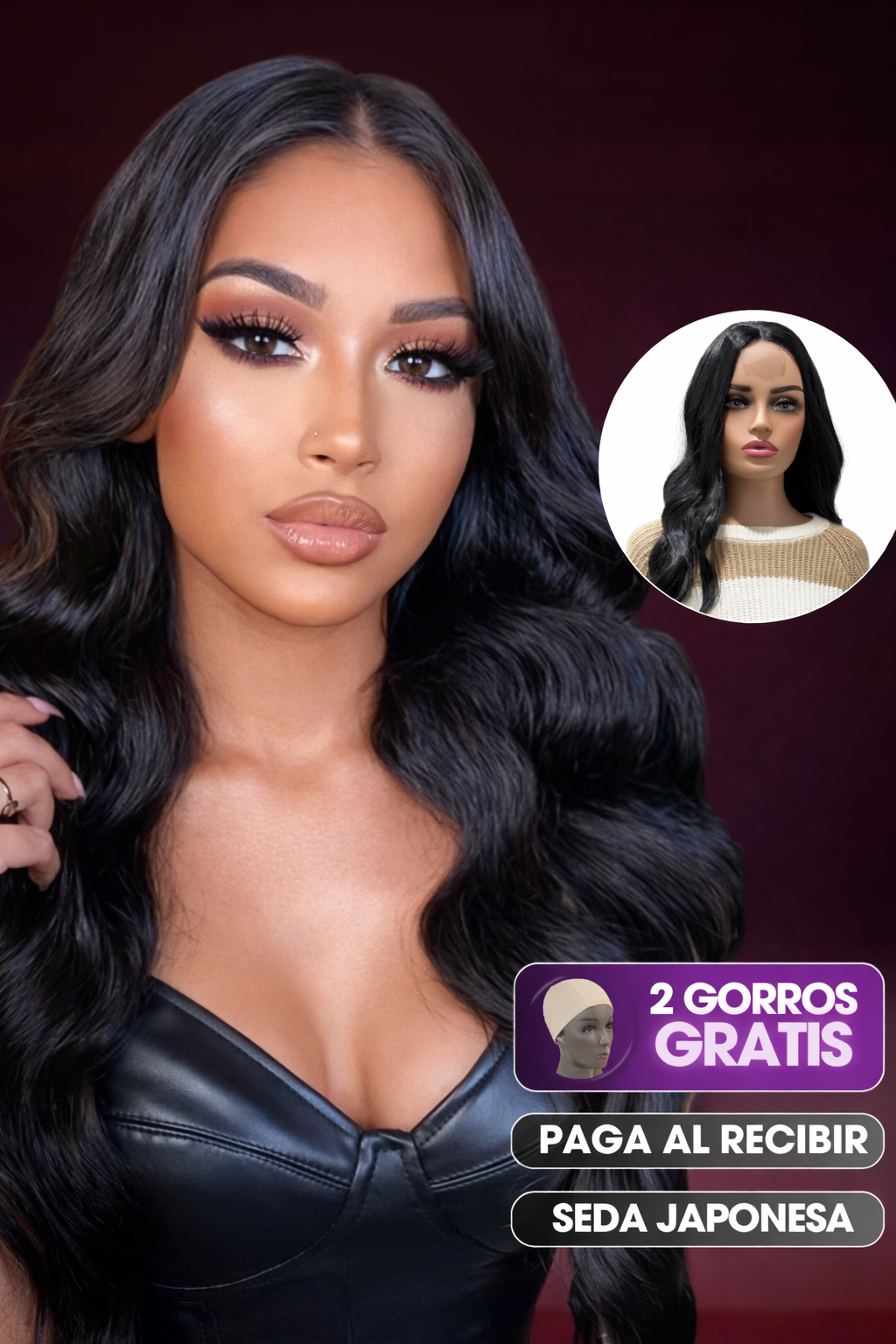 Peluca Aura wigs - Cabello Negro Ondulado